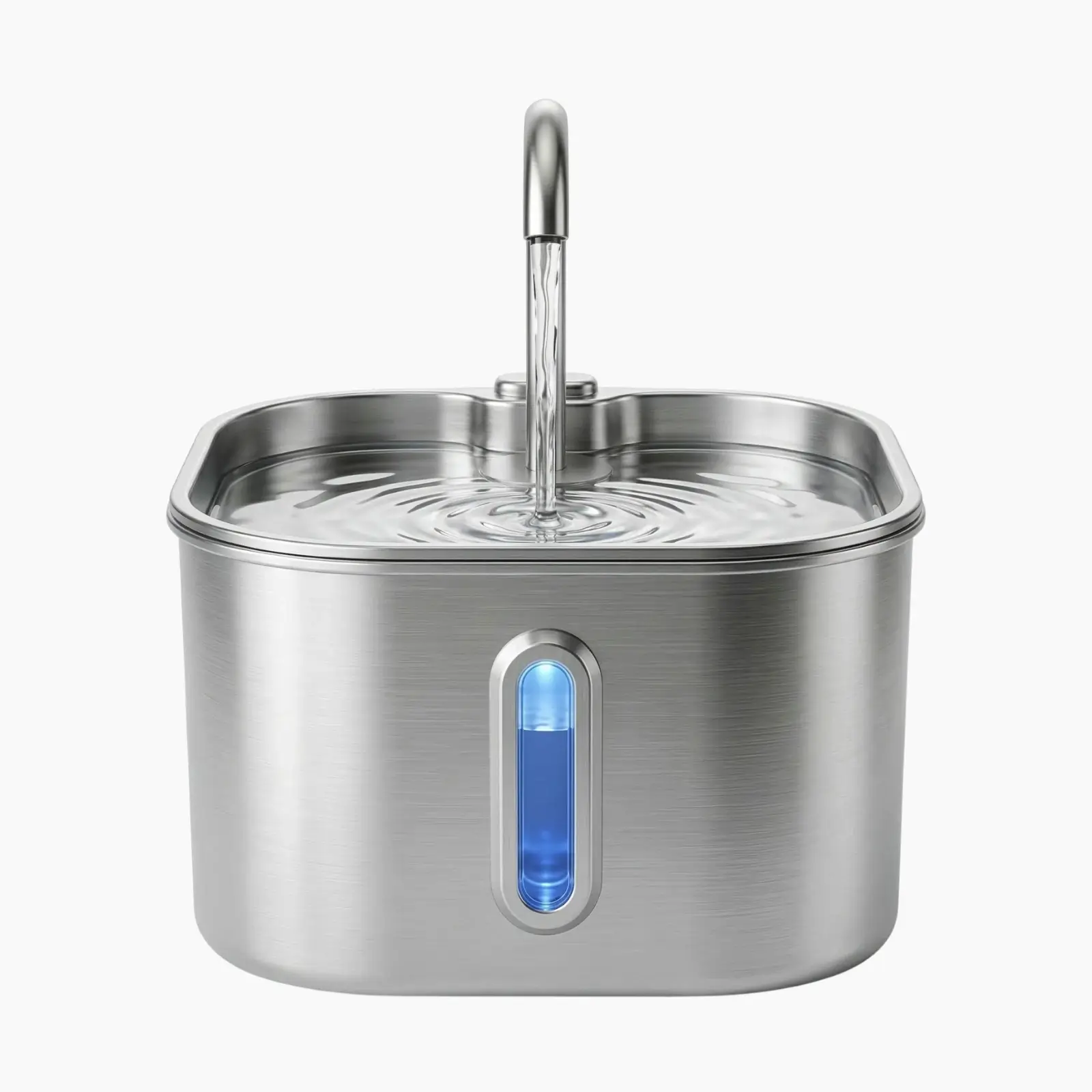 Fontanna PawPeak widok z przodu, minimalistyczna budowa ze stali nierdzewnej