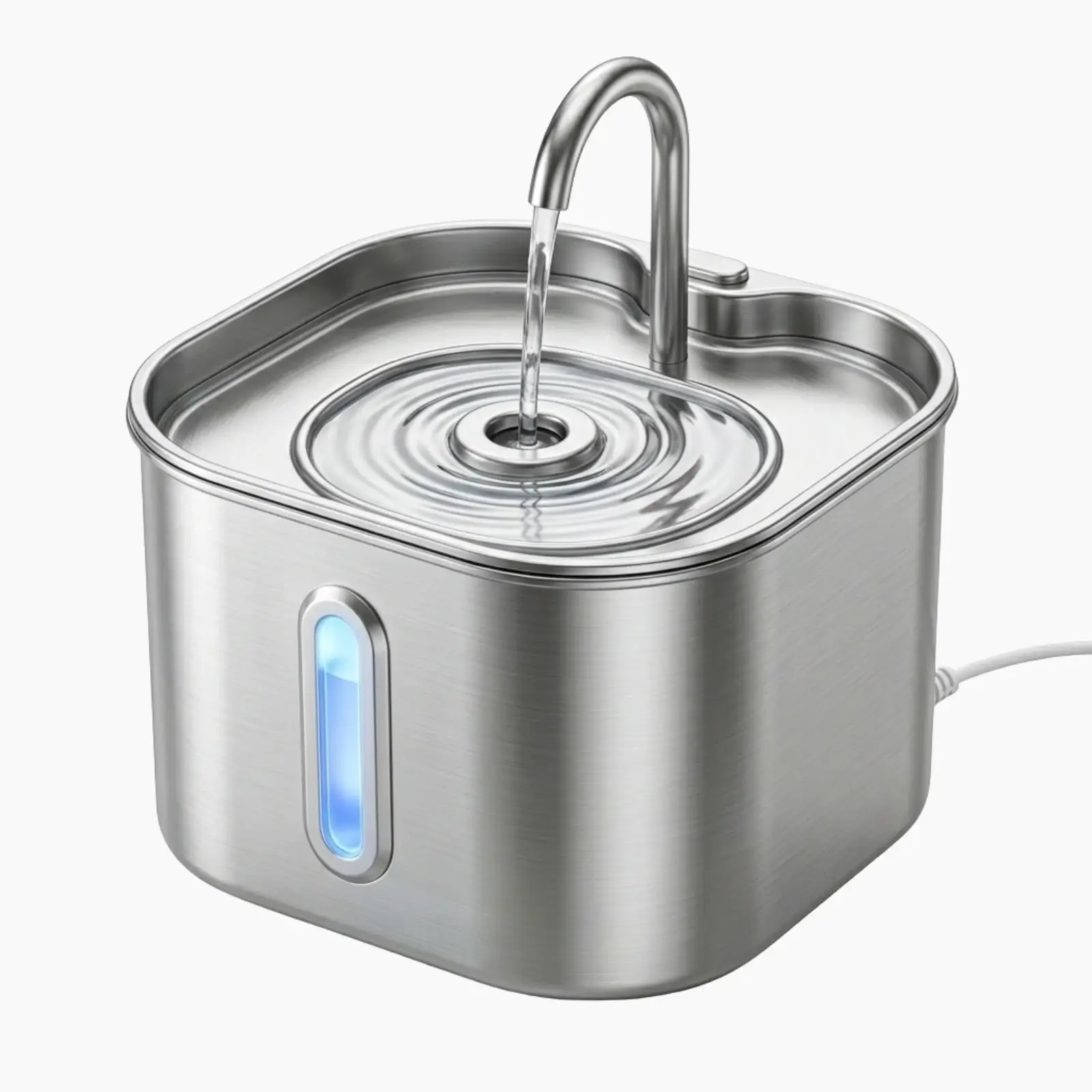 Fontanna PawPeak widok z boku, ukazujący wskaźnik poziomu wody LED